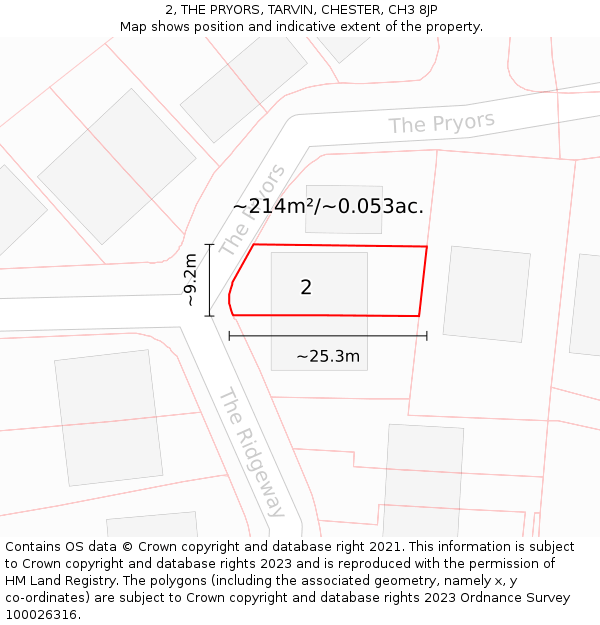 2, THE PRYORS, TARVIN, CHESTER, CH3 8JP: Plot and title map