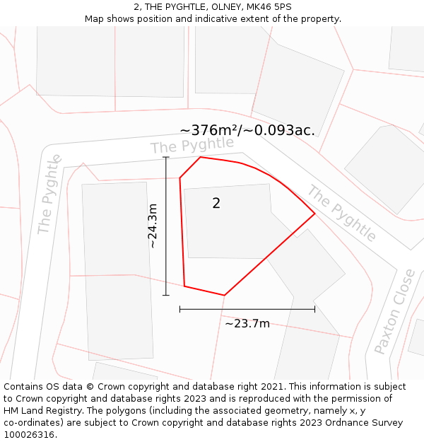 2, THE PYGHTLE, OLNEY, MK46 5PS: Plot and title map