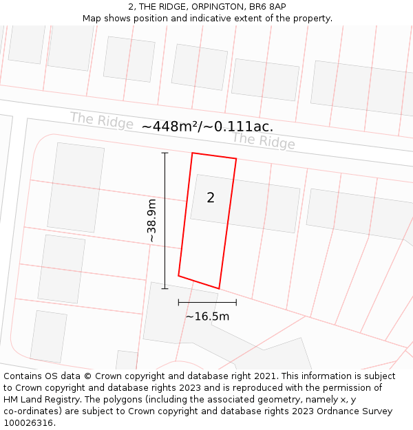 2, THE RIDGE, ORPINGTON, BR6 8AP: Plot and title map