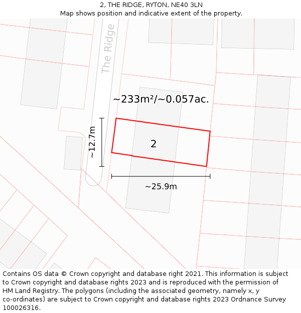 2, THE RIDGE, RYTON, NE40 3LN: Plot and title map