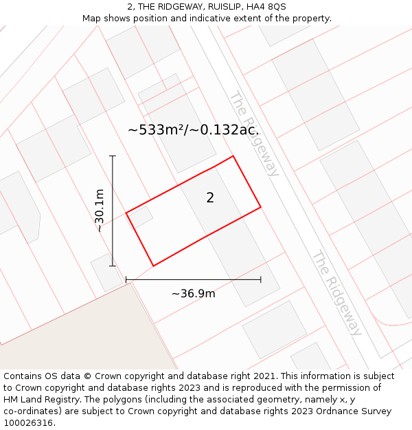 2, THE RIDGEWAY, RUISLIP, HA4 8QS: Plot and title map
