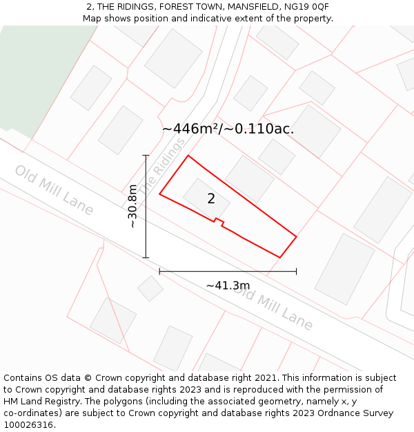 2, THE RIDINGS, FOREST TOWN, MANSFIELD, NG19 0QF: Plot and title map