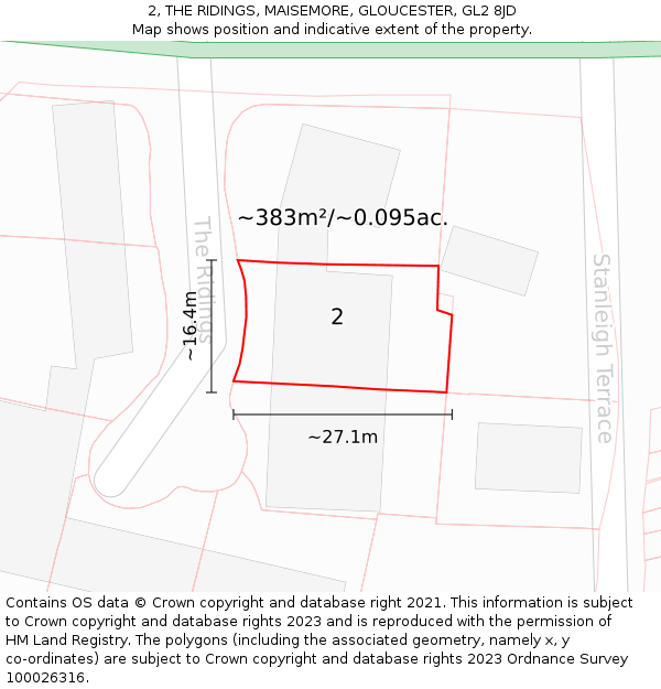 2, THE RIDINGS, MAISEMORE, GLOUCESTER, GL2 8JD: Plot and title map