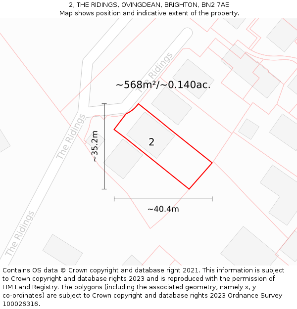 2, THE RIDINGS, OVINGDEAN, BRIGHTON, BN2 7AE: Plot and title map