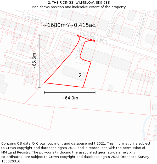 2, THE RIDINGS, WILMSLOW, SK9 6ES: Plot and title map
