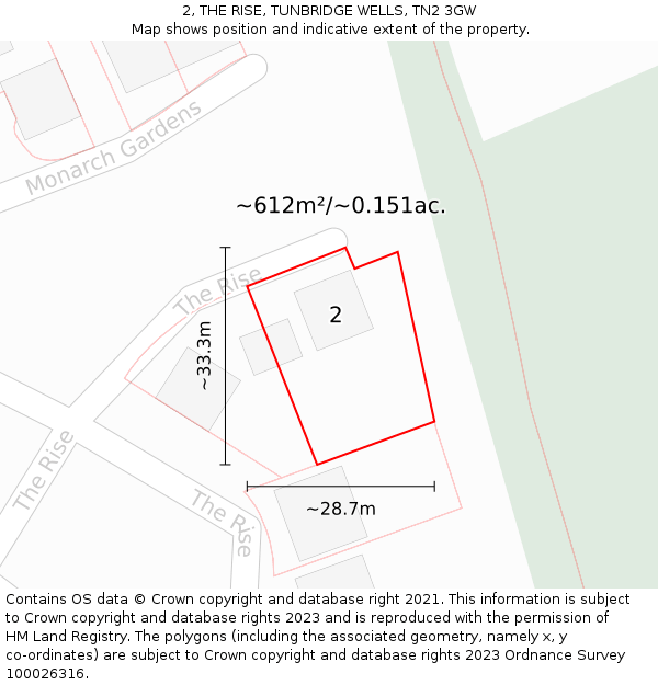 2, THE RISE, TUNBRIDGE WELLS, TN2 3GW: Plot and title map