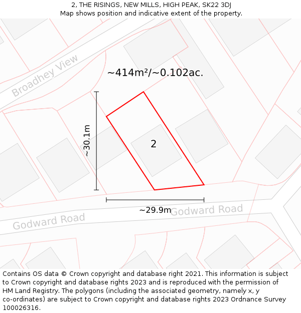 2, THE RISINGS, NEW MILLS, HIGH PEAK, SK22 3DJ: Plot and title map