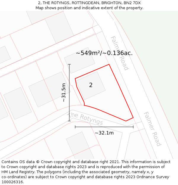 2, THE ROTYNGS, ROTTINGDEAN, BRIGHTON, BN2 7DX: Plot and title map