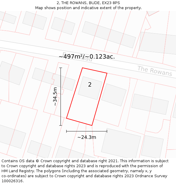 2, THE ROWANS, BUDE, EX23 8PS: Plot and title map