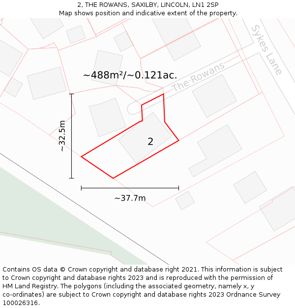2, THE ROWANS, SAXILBY, LINCOLN, LN1 2SP: Plot and title map