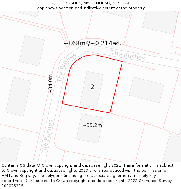 2, THE RUSHES, MAIDENHEAD, SL6 1UW: Plot and title map