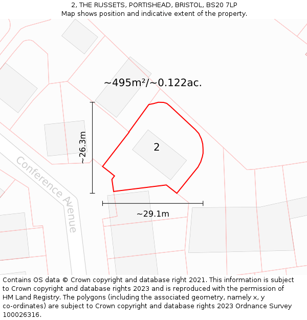 2, THE RUSSETS, PORTISHEAD, BRISTOL, BS20 7LP: Plot and title map