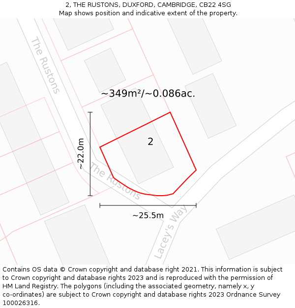 2, THE RUSTONS, DUXFORD, CAMBRIDGE, CB22 4SG: Plot and title map