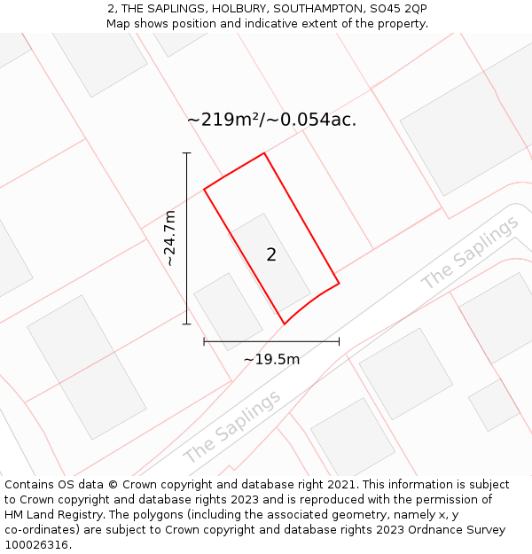 2, THE SAPLINGS, HOLBURY, SOUTHAMPTON, SO45 2QP: Plot and title map