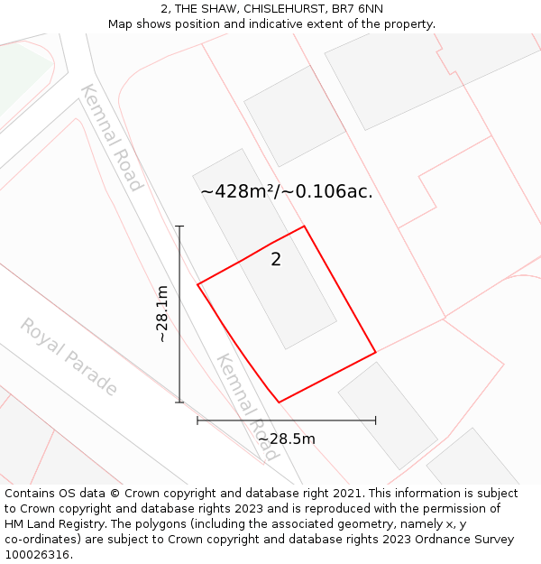 2, THE SHAW, CHISLEHURST, BR7 6NN: Plot and title map