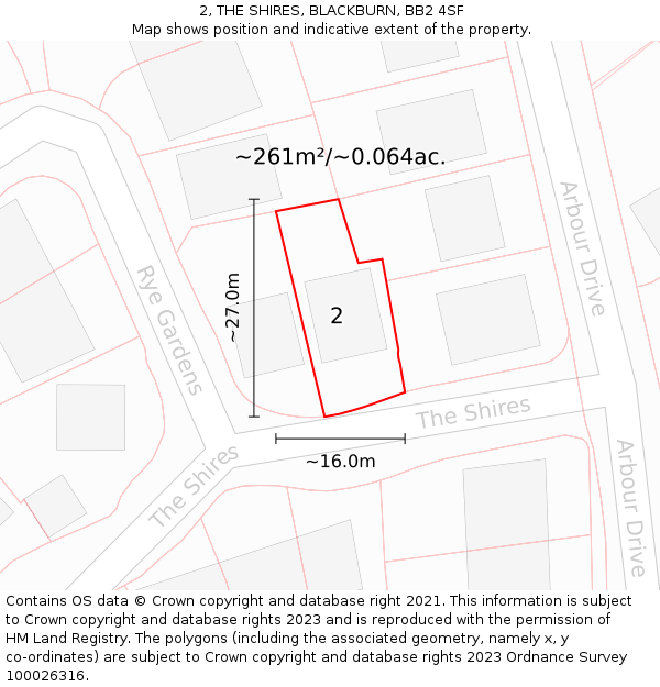 2, THE SHIRES, BLACKBURN, BB2 4SF: Plot and title map