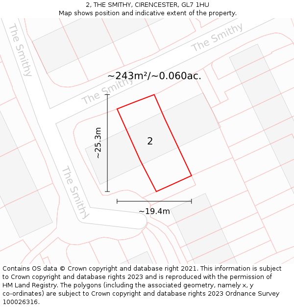 2, THE SMITHY, CIRENCESTER, GL7 1HU: Plot and title map