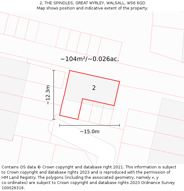 2, THE SPINDLES, GREAT WYRLEY, WALSALL, WS6 6GD: Plot and title map
