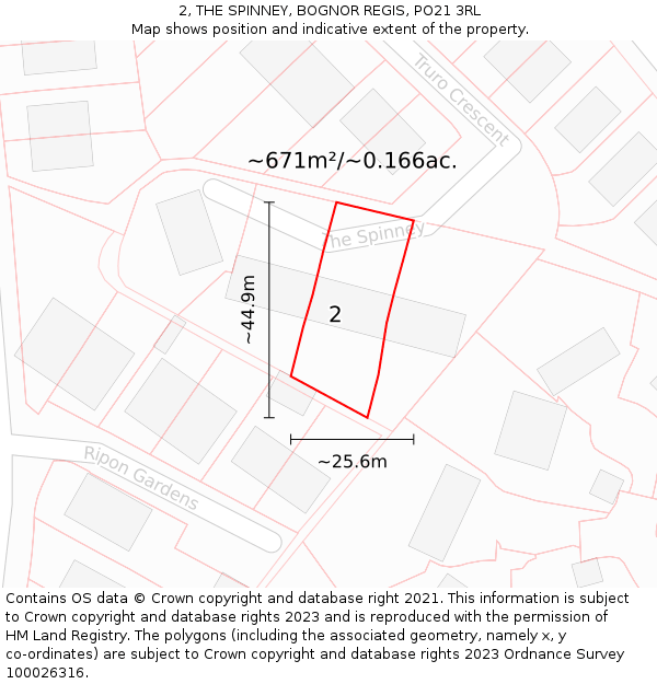 2, THE SPINNEY, BOGNOR REGIS, PO21 3RL: Plot and title map