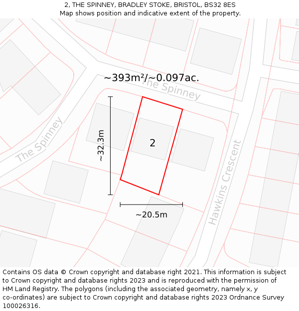 2, THE SPINNEY, BRADLEY STOKE, BRISTOL, BS32 8ES: Plot and title map