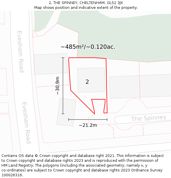 2, THE SPINNEY, CHELTENHAM, GL52 3JX: Plot and title map