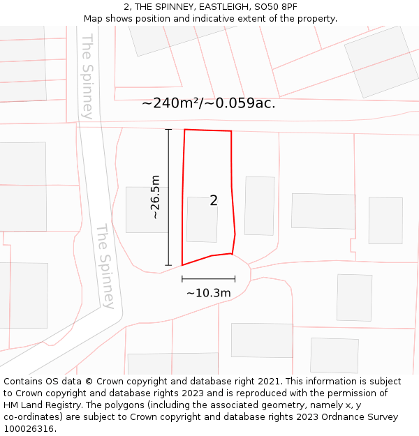 2, THE SPINNEY, EASTLEIGH, SO50 8PF: Plot and title map