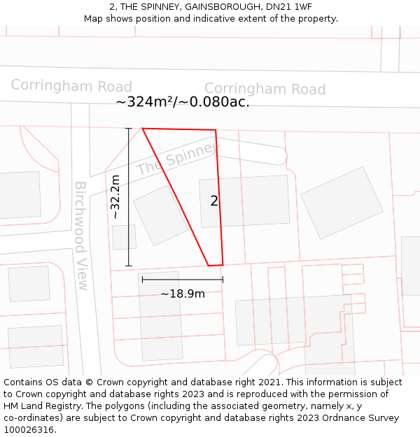 2, THE SPINNEY, GAINSBOROUGH, DN21 1WF: Plot and title map