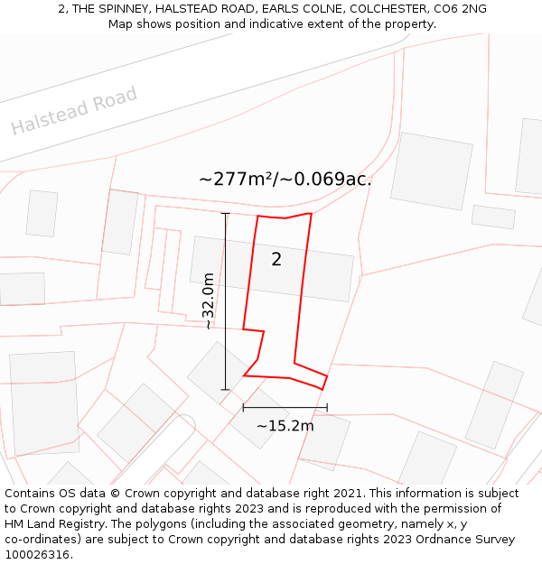 2, THE SPINNEY, HALSTEAD ROAD, EARLS COLNE, COLCHESTER, CO6 2NG: Plot and title map