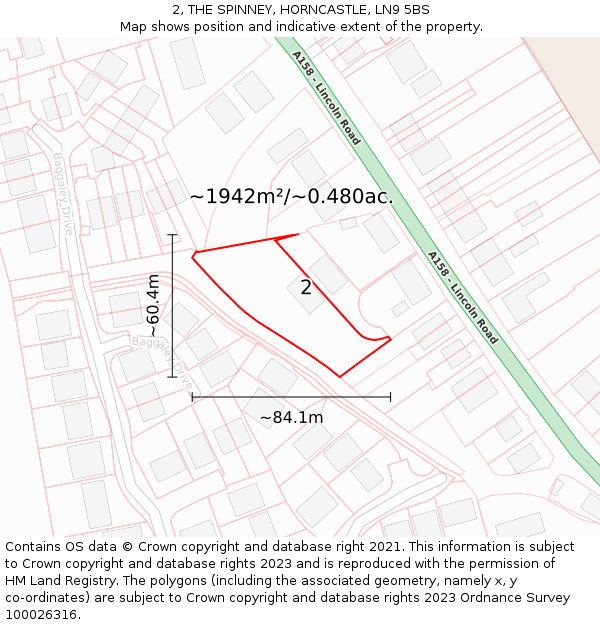 2, THE SPINNEY, HORNCASTLE, LN9 5BS: Plot and title map