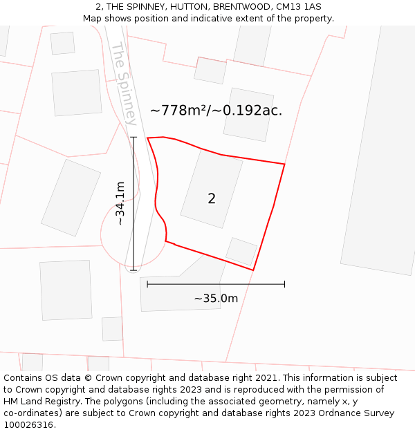 2, THE SPINNEY, HUTTON, BRENTWOOD, CM13 1AS: Plot and title map