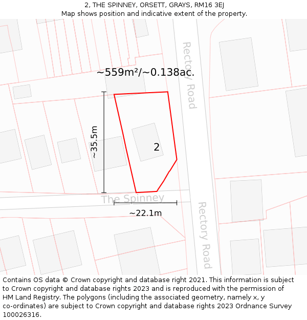 2, THE SPINNEY, ORSETT, GRAYS, RM16 3EJ: Plot and title map