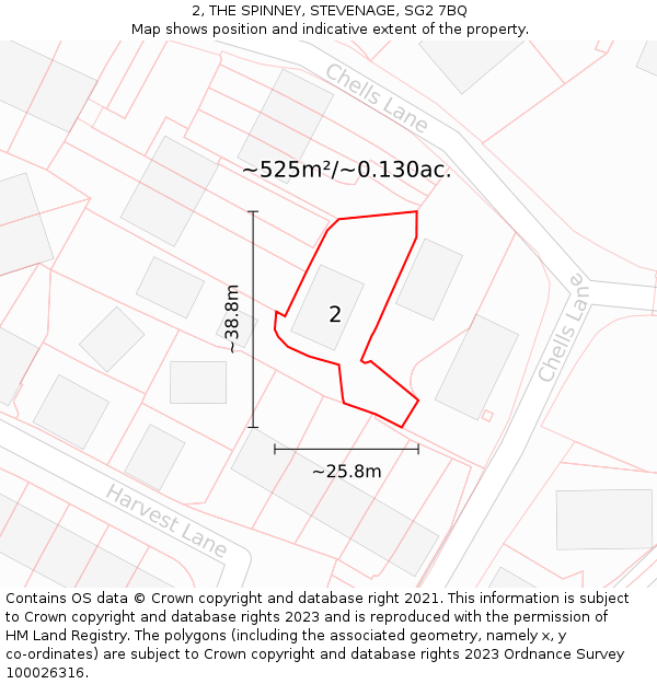 2, THE SPINNEY, STEVENAGE, SG2 7BQ: Plot and title map