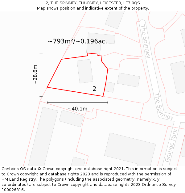 2, THE SPINNEY, THURNBY, LEICESTER, LE7 9QS: Plot and title map