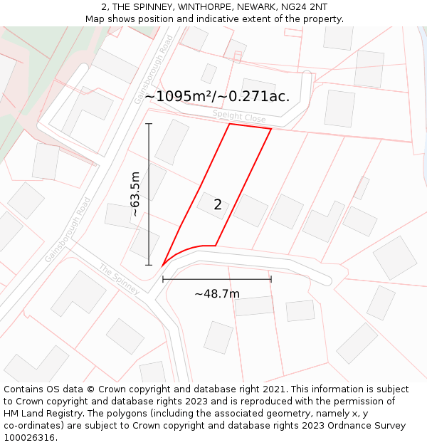 2, THE SPINNEY, WINTHORPE, NEWARK, NG24 2NT: Plot and title map