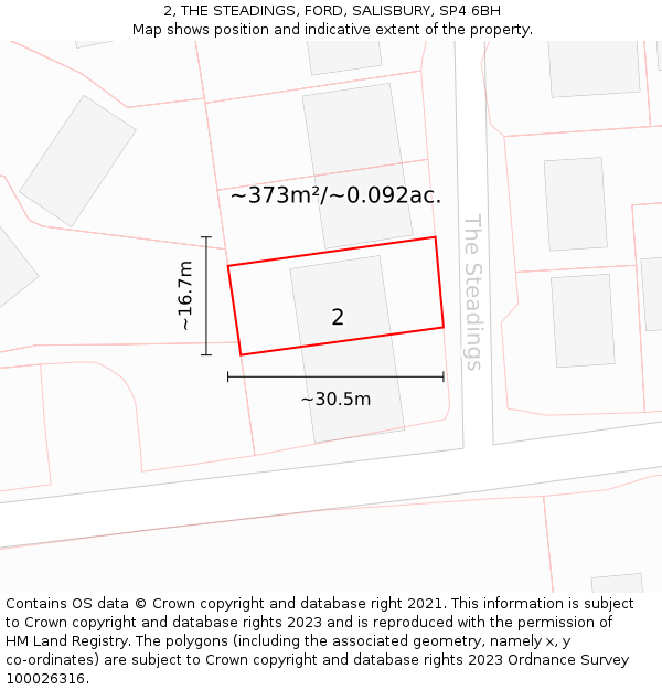 2, THE STEADINGS, FORD, SALISBURY, SP4 6BH: Plot and title map