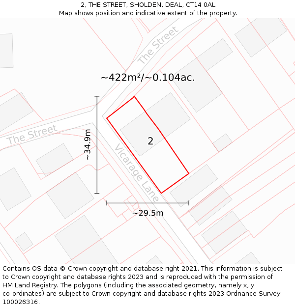 2, THE STREET, SHOLDEN, DEAL, CT14 0AL: Plot and title map