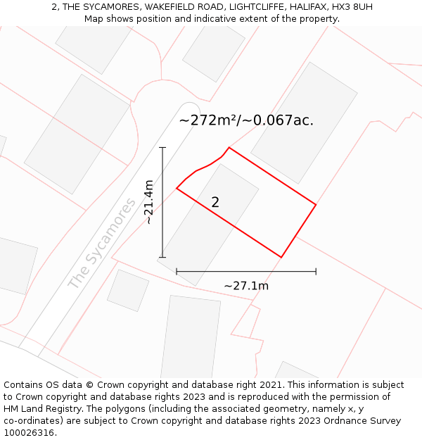 2, THE SYCAMORES, WAKEFIELD ROAD, LIGHTCLIFFE, HALIFAX, HX3 8UH: Plot and title map