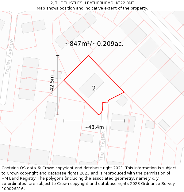2, THE THISTLES, LEATHERHEAD, KT22 8NT: Plot and title map