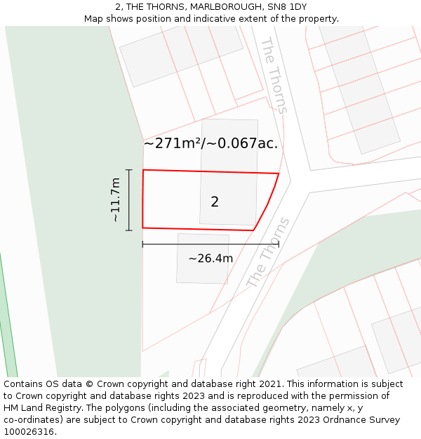 2, THE THORNS, MARLBOROUGH, SN8 1DY: Plot and title map