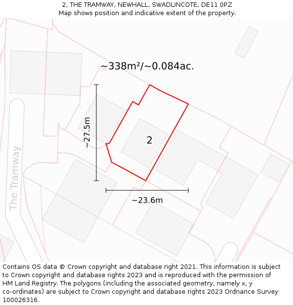 2, THE TRAMWAY, NEWHALL, SWADLINCOTE, DE11 0PZ: Plot and title map