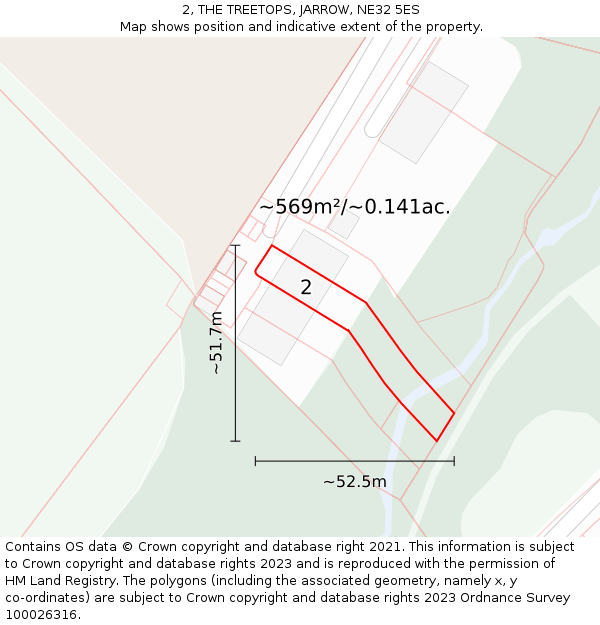 2, THE TREETOPS, JARROW, NE32 5ES: Plot and title map