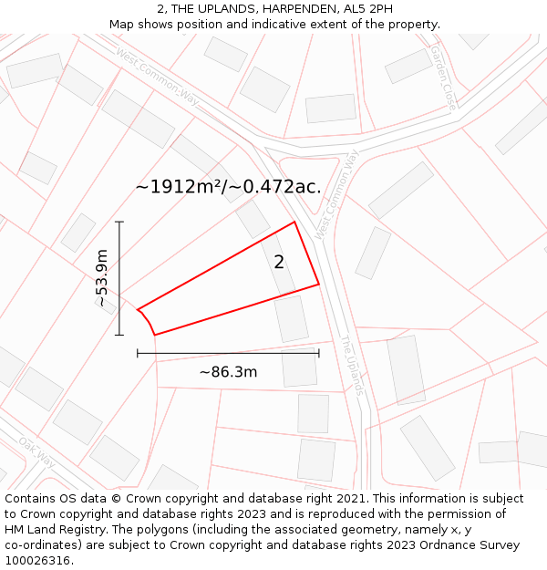 2, THE UPLANDS, HARPENDEN, AL5 2PH: Plot and title map