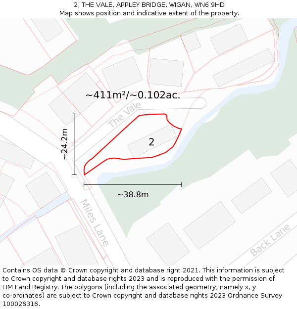 2, THE VALE, APPLEY BRIDGE, WIGAN, WN6 9HD: Plot and title map