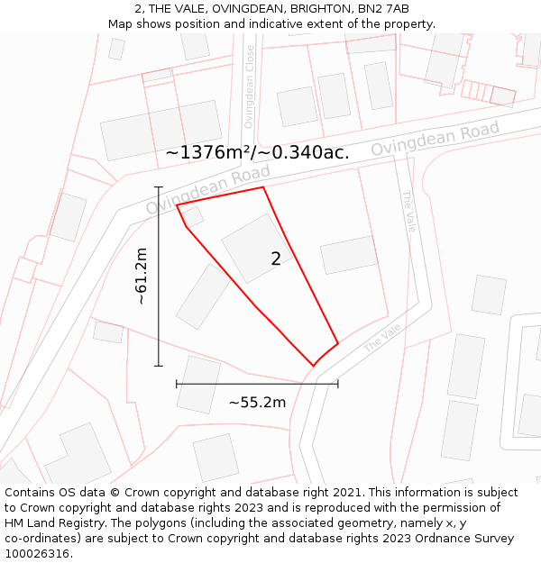 2, THE VALE, OVINGDEAN, BRIGHTON, BN2 7AB: Plot and title map