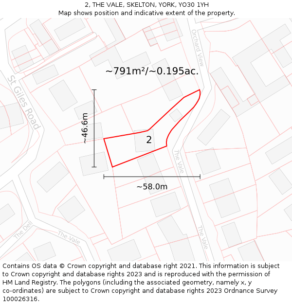 2, THE VALE, SKELTON, YORK, YO30 1YH: Plot and title map