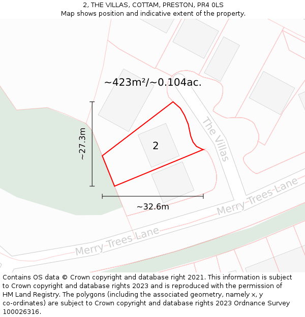 2, THE VILLAS, COTTAM, PRESTON, PR4 0LS: Plot and title map