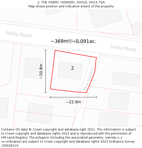 2, THE VINERY, HOWDEN, GOOLE, DN14 7GA: Plot and title map