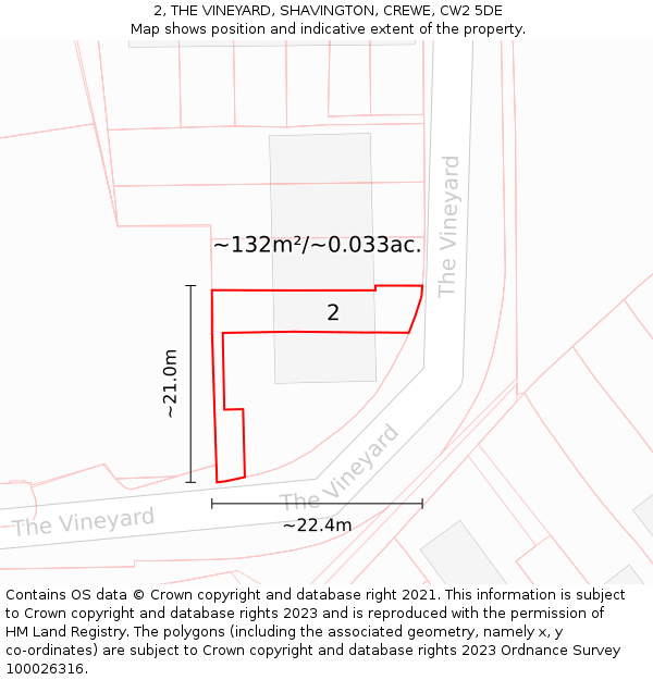 2, THE VINEYARD, SHAVINGTON, CREWE, CW2 5DE: Plot and title map