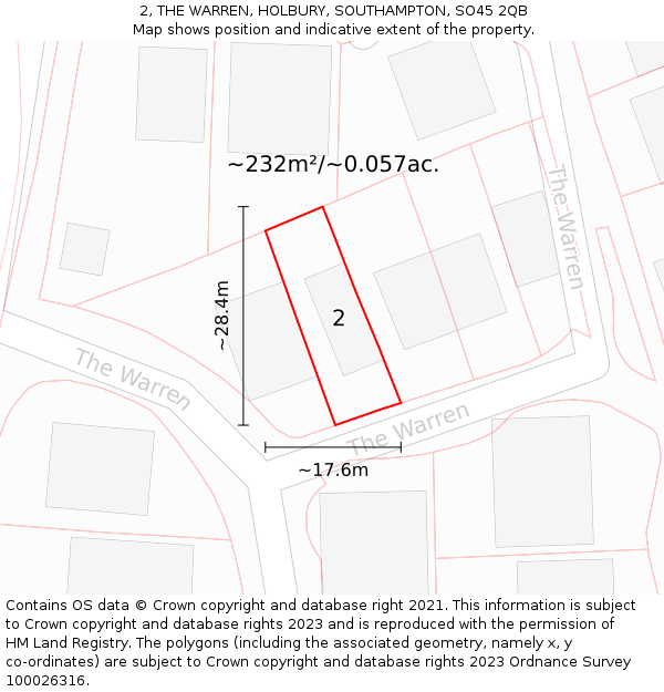 2, THE WARREN, HOLBURY, SOUTHAMPTON, SO45 2QB: Plot and title map