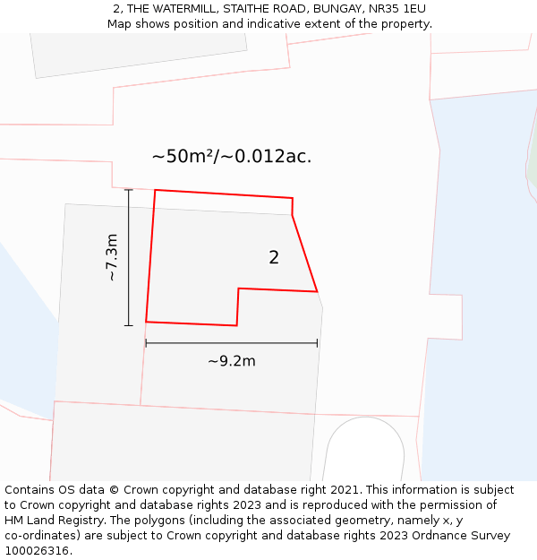 2, THE WATERMILL, STAITHE ROAD, BUNGAY, NR35 1EU: Plot and title map